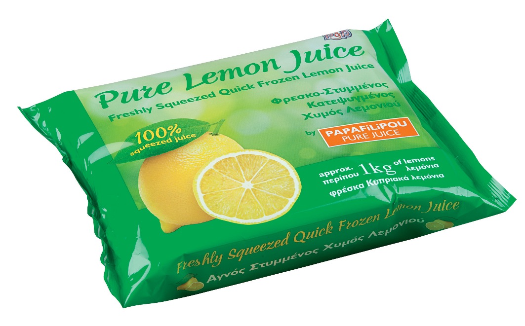 Papafilipou freshly squeezed quick frozen lemon juice for food, beverage and cooking